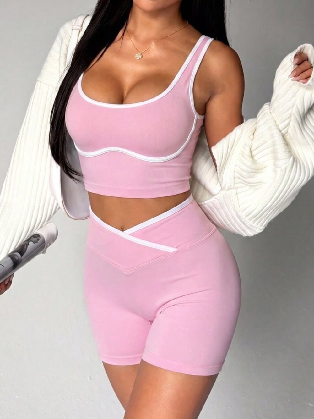 Pink Casual Women's Seamless Sports Set